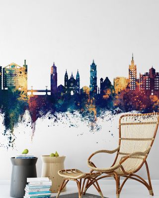 Málaga Spain Skyline Blue & Bronze Wallpaper