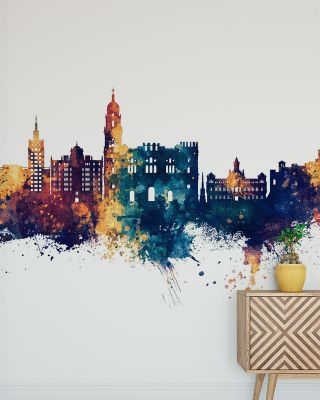 Málaga Spain Skyline Blue & Bronze Wallpaper