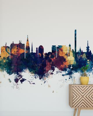 Malmö Sweden Skyline Blue & Bronze Wallpaper