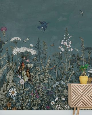 Meadow Finds Dusty Blue Wallpaper