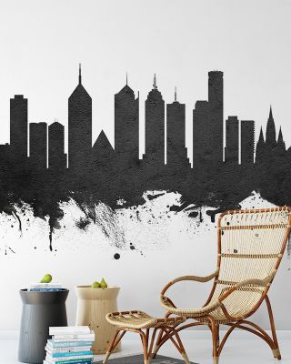 Melbourne Australia Skyline Black & White Wallpaper