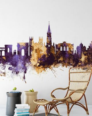 Montpellier Skyline Purple & Gold Wallpaper