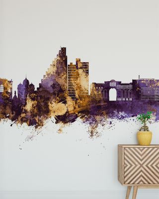 Montpellier Skyline Purple & Gold Wallpaper