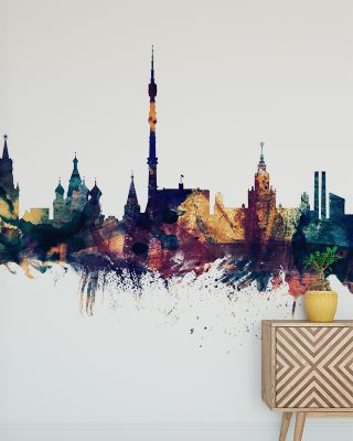 Moscow Russia Skyline Blue & Bronze Wallpaper