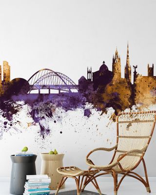 Newcastle England Skyline Purple & Gold Wallpaper