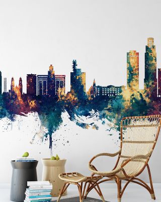 Omaha Nebraska Skyline Blue & Bronze Wallpaper