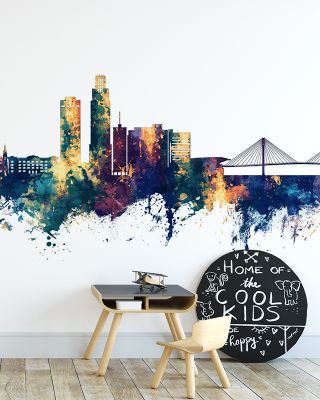 Omaha Nebraska Skyline Blue & Bronze Wallpaper