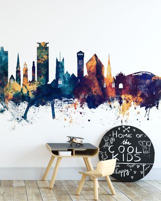 Plymouth England Skyline Blue & Bronze Wallpaper