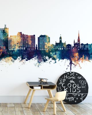 Portland Maine Skyline Blue & Bronze Wallpaper