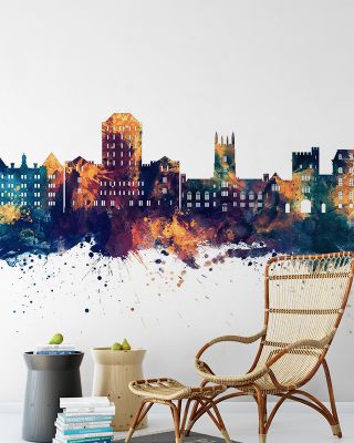Poughkeepsie New York Skyline Blue & Bronze Wallpaper