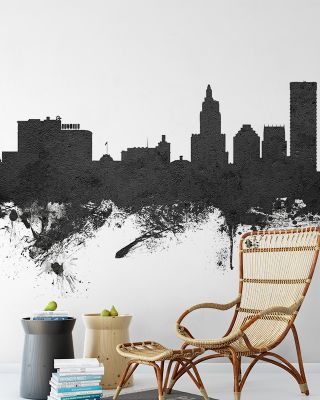 Providence Rhode Island Skyline Black & White Wallpaper