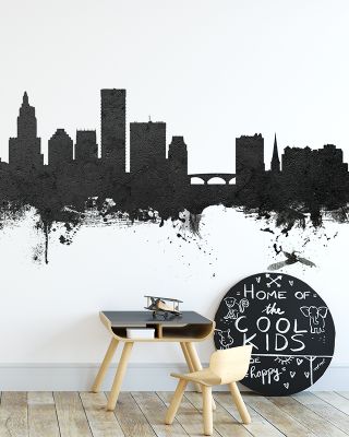 Providence Rhode Island Skyline Black & White Wallpaper