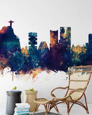 Rio de Janeiro Brazil Skyline Blue & Bronze Wallpaper