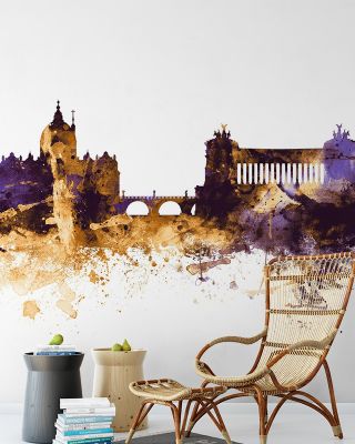 Rome Italy Skyline Purple & Gold Wallpaper