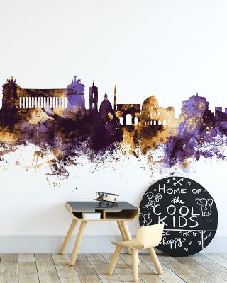 Rome Italy Skyline Purple & Gold Wallpaper