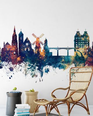 Scarborough England Skyline Blue & Bronze Wallpaper