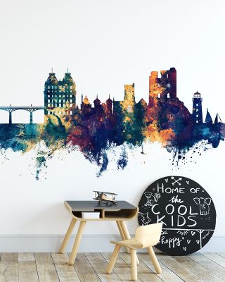 Scarborough England Skyline Blue & Bronze Wallpaper