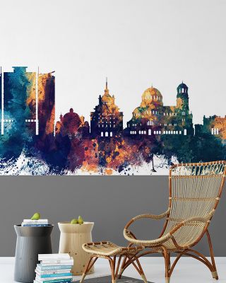 Sofia Bulgaria Skyline Blue & Bronze Wallpaper