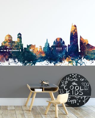 Sofia Bulgaria Skyline Blue & Bronze Wallpaper