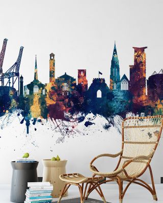 Southampton England Skyline Blue & Bronze Wallpaper