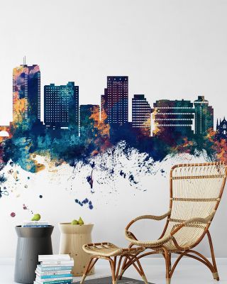 Stamford Connecticut Skyline Blue & Bronze Wallpaper