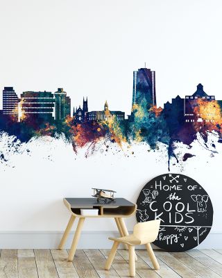 Stamford Connecticut Skyline Blue & Bronze Wallpaper