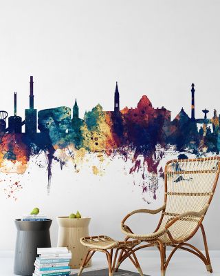 Stuttgart Germany Skyline Blue & Bronze Wallpaper