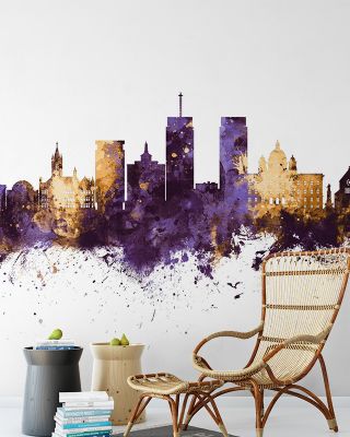 Syracuse New York Skyline Purple & Gold Wallpaper