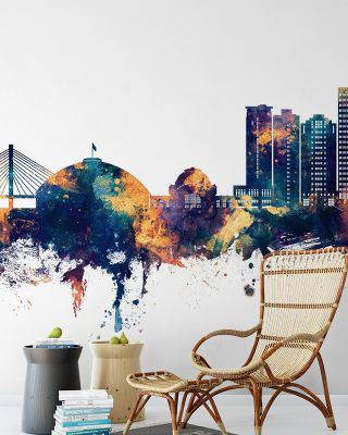 Tacoma Washington Skyline Blue & Bronze Wallpaper