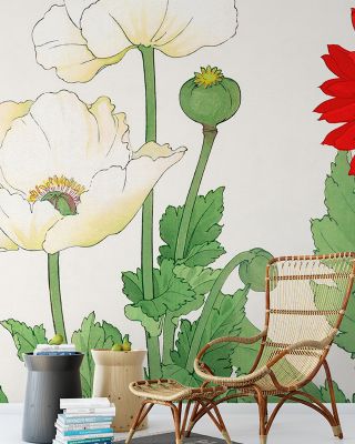 Tanigami White Poppies Wallpaper