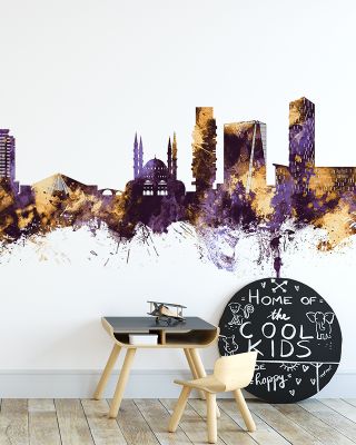 Tirana Skyline Purple & Gold Wallpaper