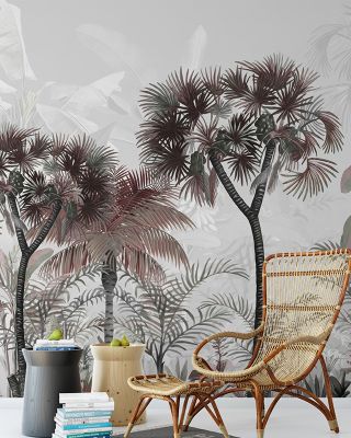 Tropical Forest Strolls Light Blue Wallpaper