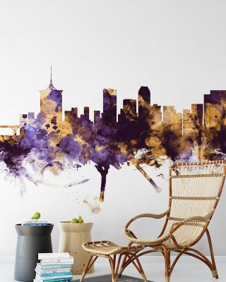 Tulsa Oklahoma Skyline Purple & Gold Wallpaper