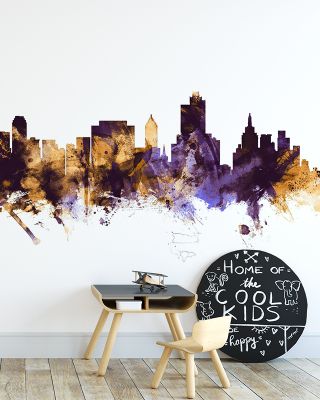 Tulsa Oklahoma Skyline Purple & Gold Wallpaper