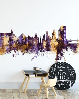 Ulm Germany Skyline Purple & Gold Wallpaper