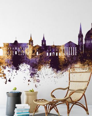 Valletta Malta Skyline Purple & Gold Wallpaper