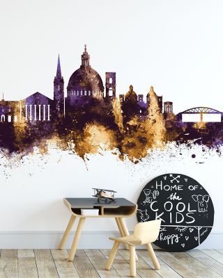 Valletta Malta Skyline Purple & Gold Wallpaper