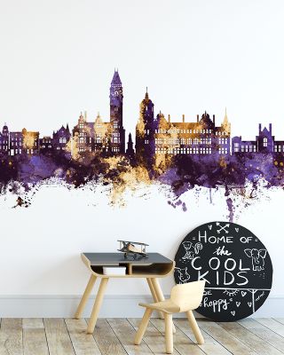 Wakefield England Skyline Purple & Gold Wallpaper