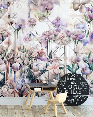 Watercolor Irises Bright Wallpaper
