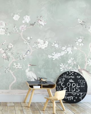 White Garden Green Wallpaper