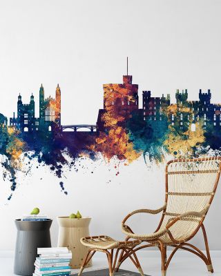 Windsor England Skyline Blue & Bronze Wallpaper