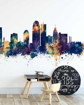 Winston-Salem NC Skyline Blue & Bronze Wallpaper