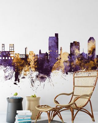 Winston-Salem NC Skyline Purple & Gold Wallpaper