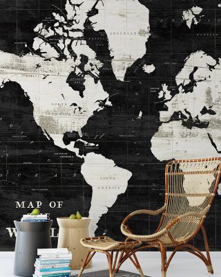 World Map Black Wallpaper for Kids Nursery