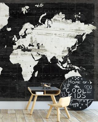 World Map Black Wallpaper for Kids Nursery