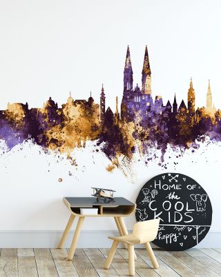Zagreb Croatia Skyline Purple & Gold Wallpaper