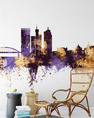 Zagreb Croatia Skyline Purple & Gold Wallpaper