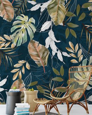 Green Tropics with Gold Accent Wallpaper