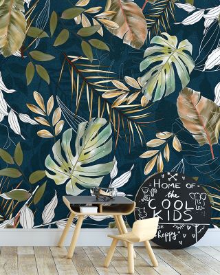 Green Tropics with Gold Accent Wallpaper