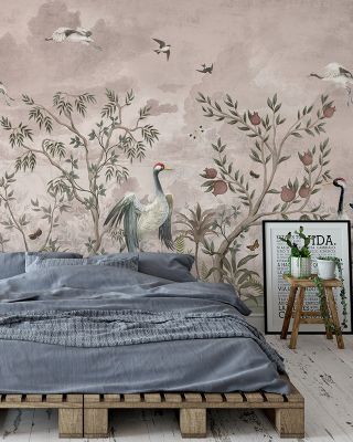 Crane Dance Artistic Decor Wallpaper